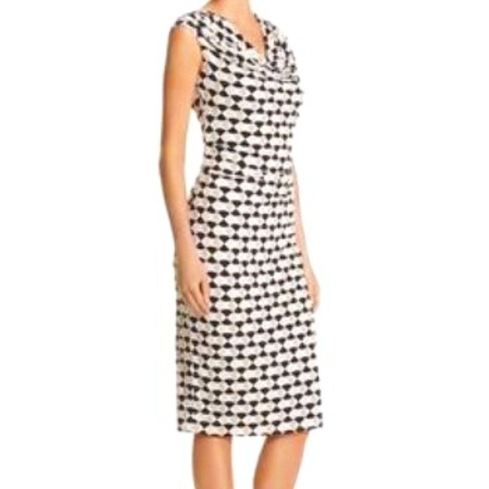 WHBM cowl neck dress geometric black tan white